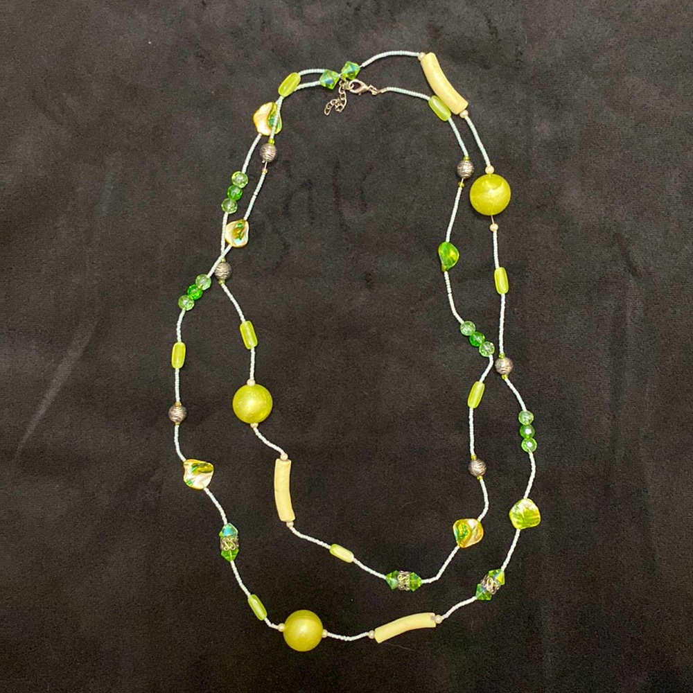 Boho Long Green Beaded Wrap Necklace